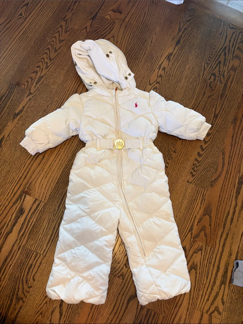 Ralph Lauren Ivory Quilted One-Piece Puffer Snowsuit with Hood